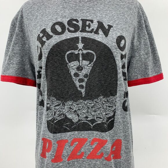 Disney Junk Food Ringer Tee Shirt Womens S Gray The Chosen One Is Pizza Graphic - Picture 3 of 10